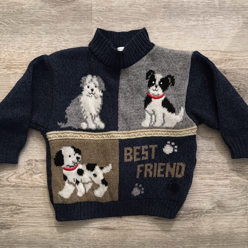 Dog Sweater with Best Friend Design - Navy and Brown